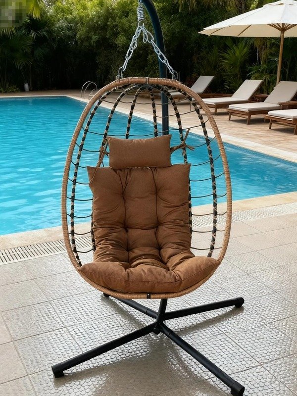 hanging egg chair wholesale classic PE rattan model with stand