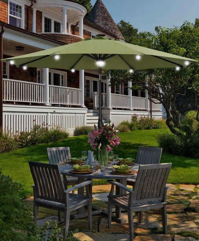 LED commercial patio umbrella wholesale with built-in lights for evening restaurant setting
